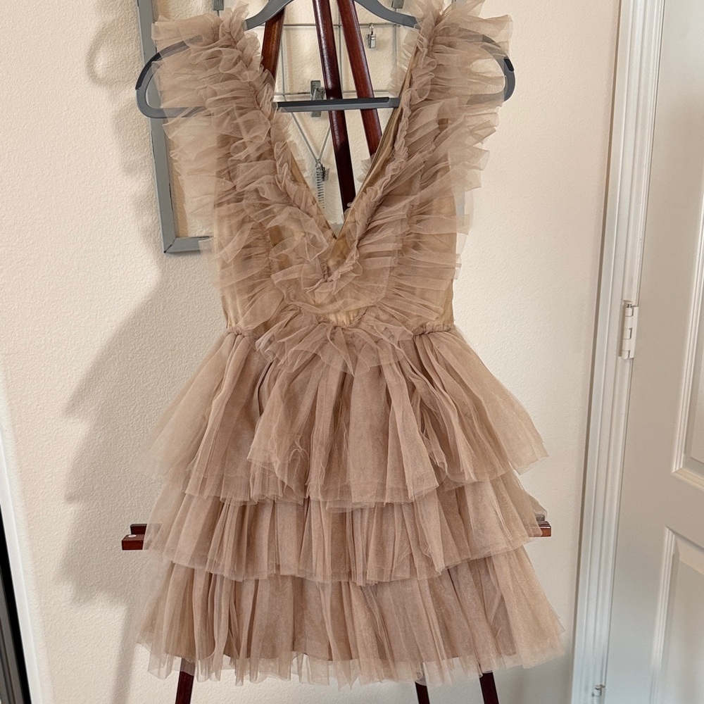 Chic Layered Tan Mini Dress